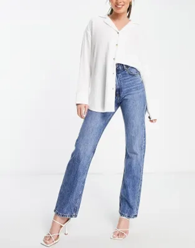 Bershka - Jean droit taille haute - Bleu