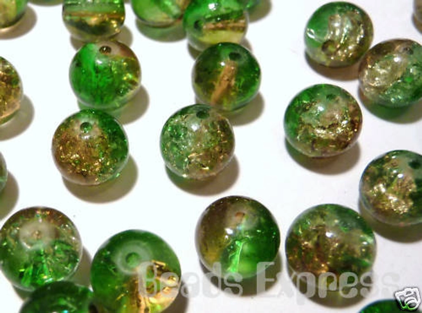 100pc 6mm Crackle Glass Round Beads Green & Brown AR6029