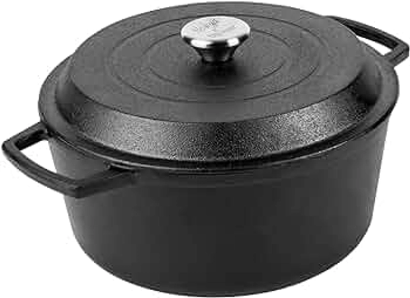 Prestige x Nadiya Cast Iron Casserole Dish with Lid - Black Cast Iron Dutch Oven Cooking Pots, 4.5L, Pre seasoned, Induction Suitable, Oven Safe & Toxin Free Cast Iron Pot