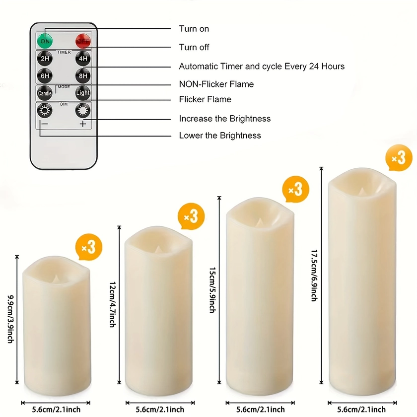 4pcs Flameless Pillar Led Candles Set With Remote Timer Ivory Plastic Battery Operated Flickering - Tools & Home Improvement - Temu Canada