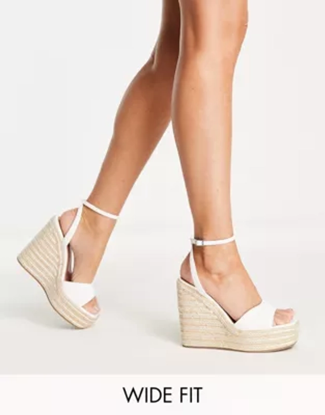 ASOS DESIGN Wide Fit Tasha espadrille wedges in white | ASOS