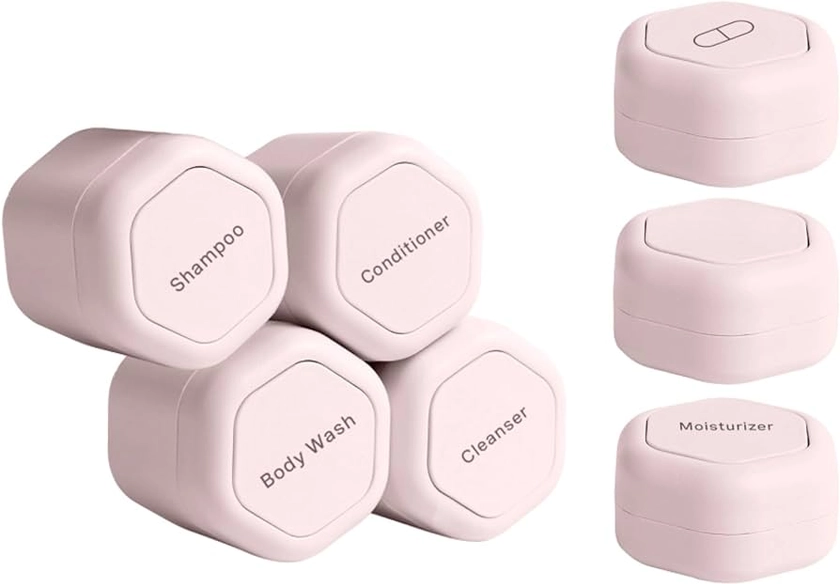Amazon.com: Cadence Travel Containers - Daily Routine Capsule Set - Magnetic Travel Capsules - For Shampoo, Conditioner, Body Wash, Pills, and More - 4 Flex Mediums (1.32oz) & 3 Flex Smalls (0.56oz) - Petal : Beauty & Personal Care