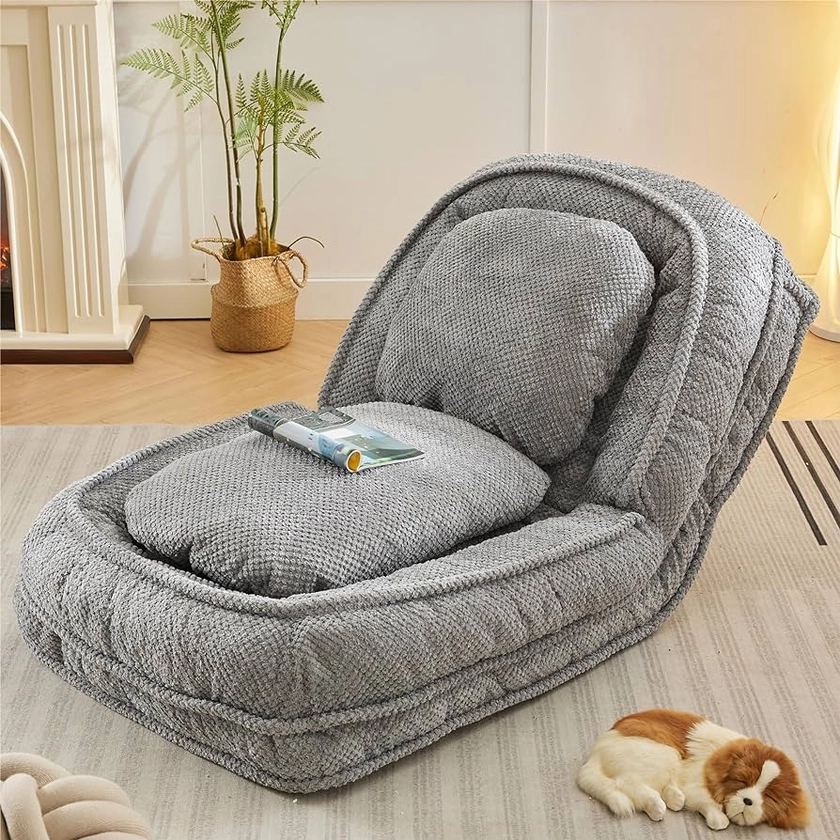 Human Dog Bed,Lazy Sofa Couch with 5 Adjustable Position, Sit,Sleep,Fold,Suit to Put in Bedroom Living Room (Gray@Foldable)