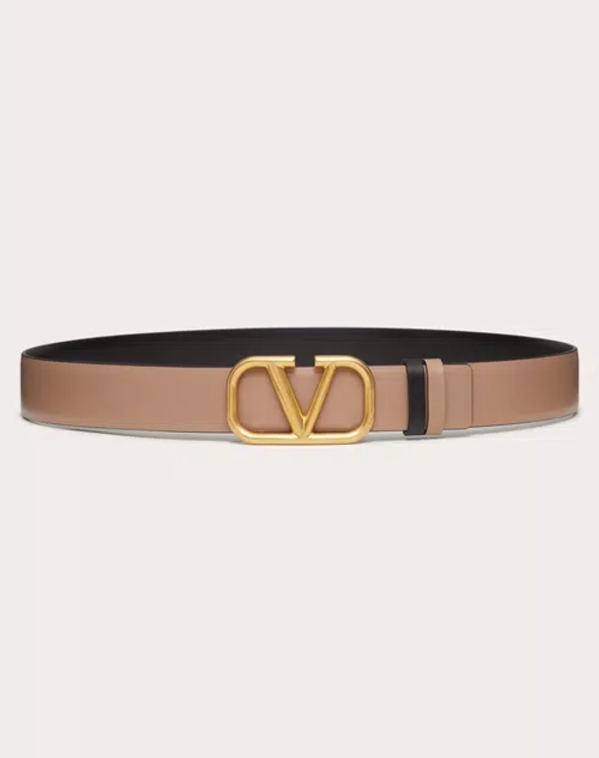 CEINTURE VLOGO SIGNATURE EN CUIR DE VEAU BRILLANT. HAUTEUR : 30 MM