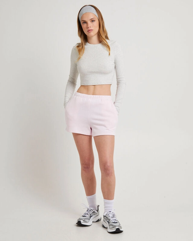 Subtitled Pull On Fleece Shorts in Ballet Pink