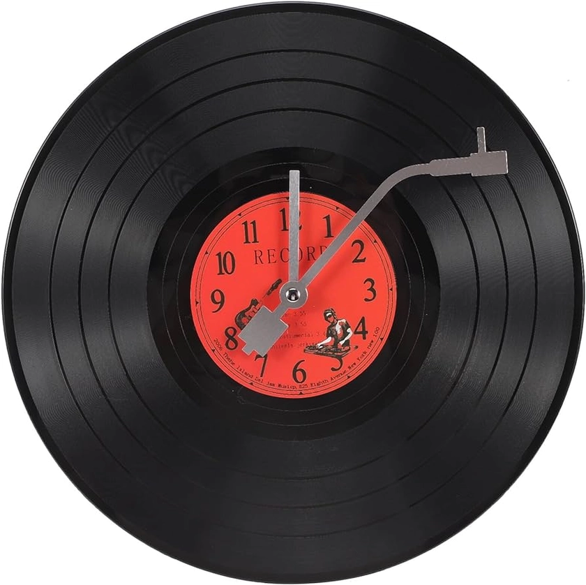 Musical Black Vinyl Record Wall Clock Battery Operated Music Room Decor Decoration Art Hanging Clocks- 11.81inch