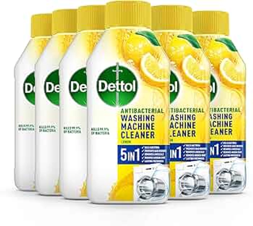 Dettol Washing Machine Cleaner, Lemon, Multipack of 6 X 250ml, Total of 1.5L, Wasing Machine Limescale Remover, Washing Machine Descaler, Antibacterial, Disinfectant, Laundry