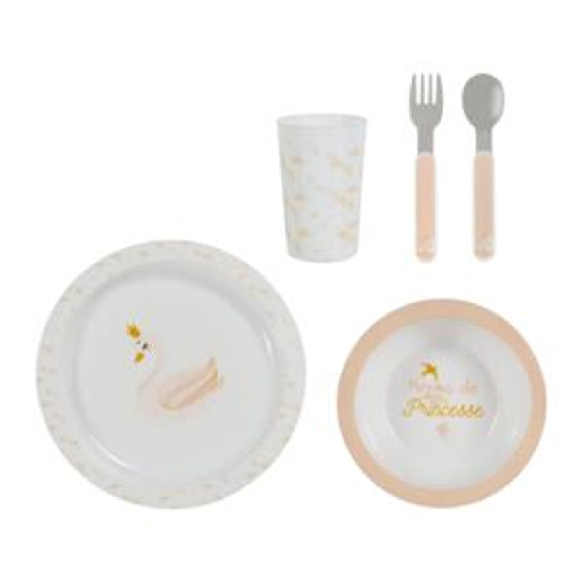 Coffret repas 5 pièces Cygne Rose - Déco enfant - Eminza