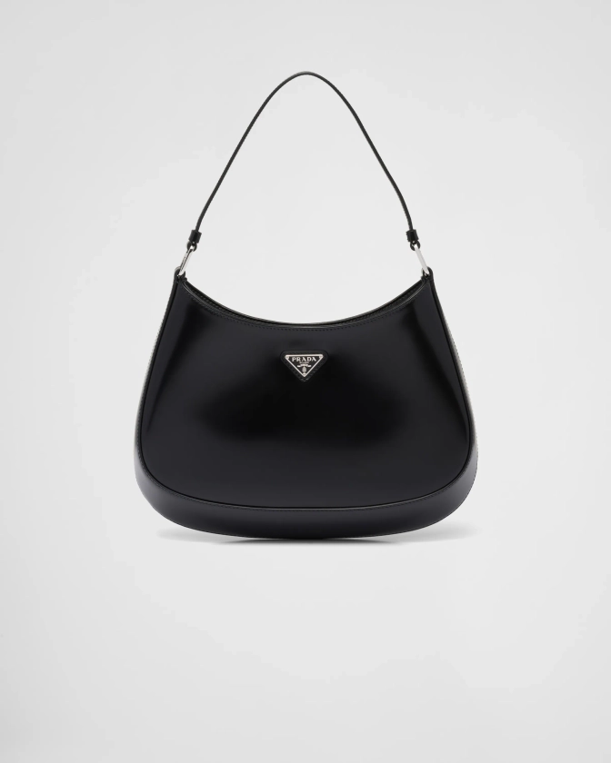 Black Prada Cleo Brushed Leather Shoulder Bag | PRADA
