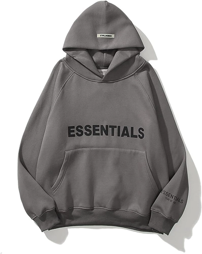 Essentials Hoodie, 3D Letters Pasted Double Line Hip Hop Couples Pullover Sportswear, Unisex Fleece Hoodie (Color : 1, Size : L)