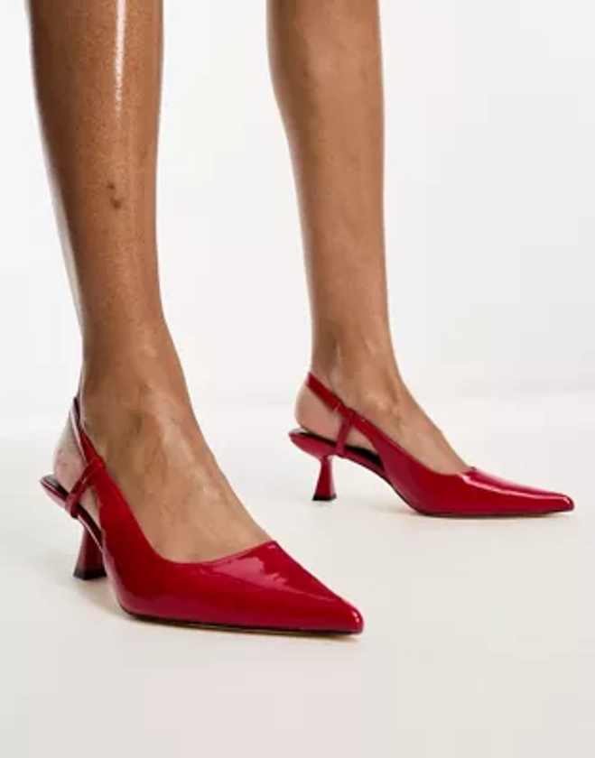 Glamorous slingback mid stiletto heels in red patent | ASOS