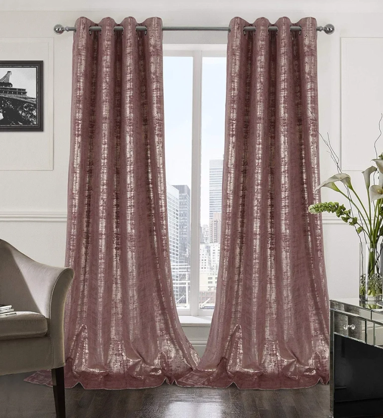always4u Wild Rose Soft Velvet Curtains 108 Inch Length Long Luxury Bedroom Curtains Gold Foil Print Window Curtains for Living Room Set of 2