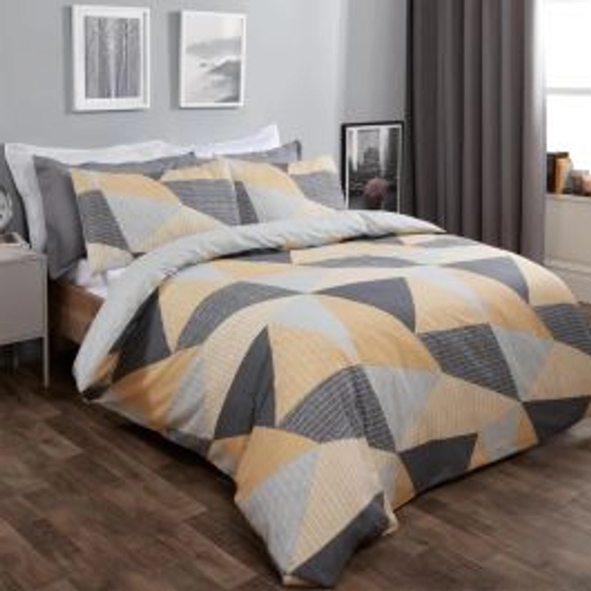 Dreamscene Textured Geometric Duvet Set - Ochre