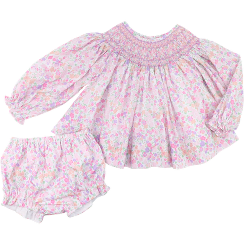 Purple And Pink Floral Smocked Diaper Set