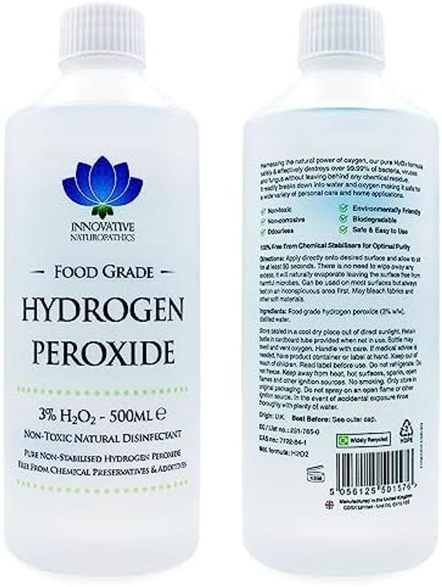 Peroxyde d'hydrogène de qualité alimentaire 3% - 500 ml : Amazon.com.be: Hygiène et Santé