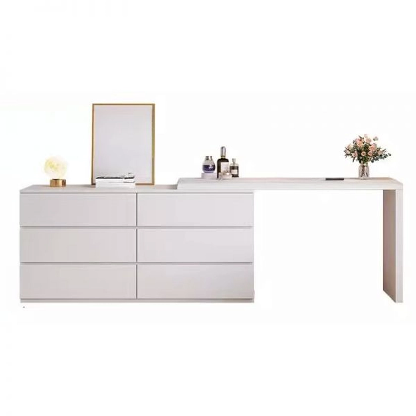 Ensemble vanité moderne en bois blanc avec 6 tiroirs, coiffeuse (31") et commode (47")