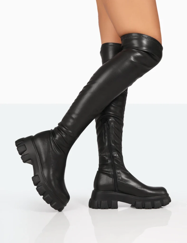 Junya Black PU Over The Knee Chunky Sole Boots