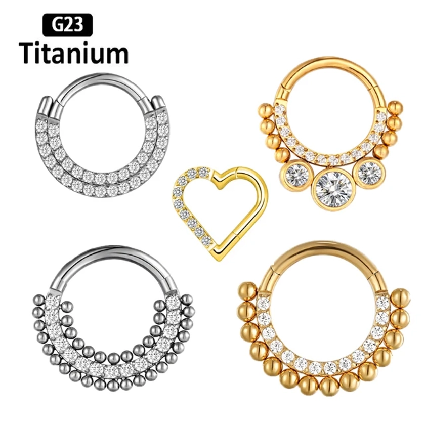 1PC G23 Titanium Helix Piercing Zircon With Balls Earrings Septum Nipple Ring Conch Cartilage Tragus Piercing Jewelry Nose Rings - AliExpress 