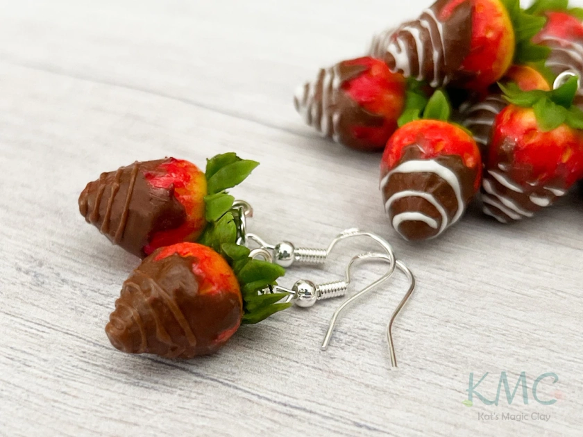 Chocolate Covered Strawberries Dangle Earrings - Etsy