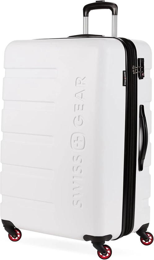 SwissGear 7366 Hardside Expandable Luggage with Spinner Wheels, White, Checked-Large 27-Inch