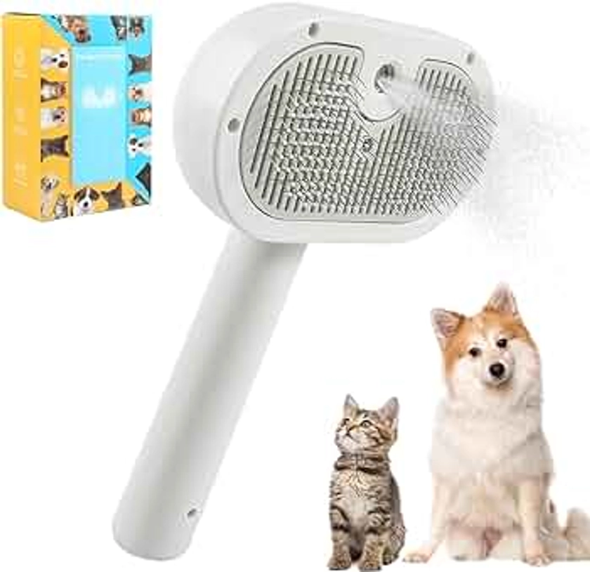 Electric Pet Spray Brush: USB Rechargeable Self-Cleaning Dog & Cat Hair Deshedding Tool with Mist for Tangles and Shedding - Suitable for Long & Short Fur Animals (White)