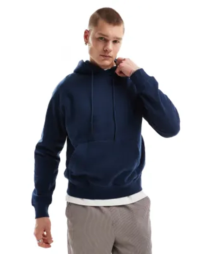 Bershka - Sweat à capuche basique - Bleu marine