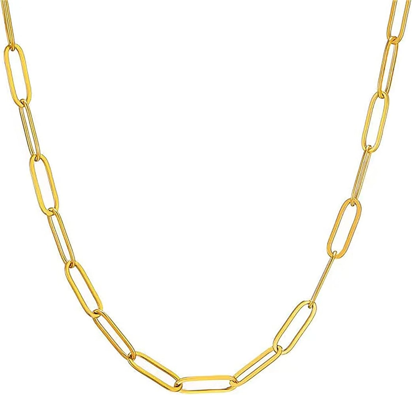 18K Gold Plated Paperclip Chain Necklace for Women 3.0MM Gold Chain Necklace, Link Chain Necklaces for Women Men Unisex Multiple Length Size