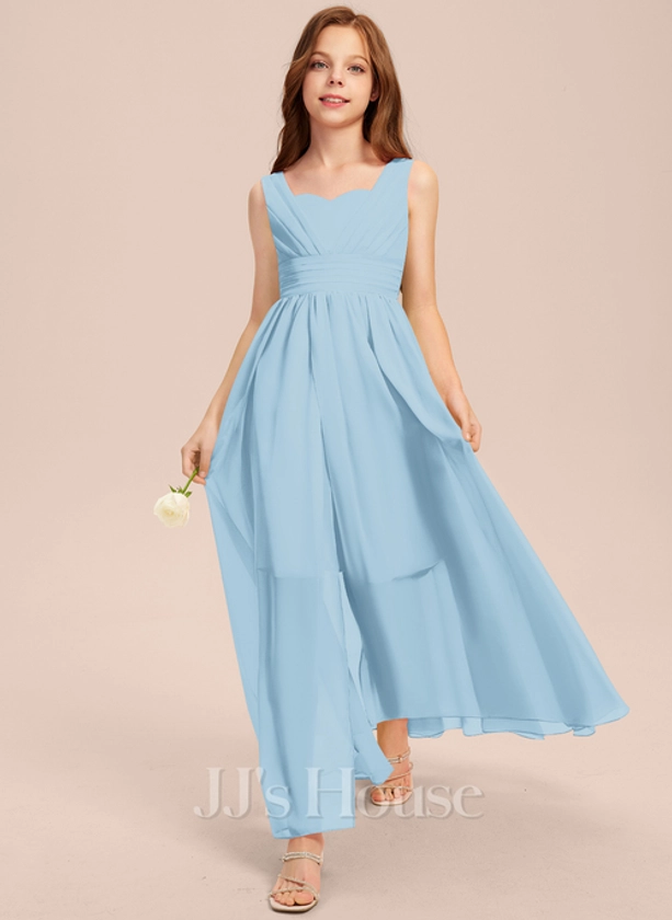 A-line Sweetheart Asymmetrical Chiffon Junior Bridesmaid Dress (009285734)