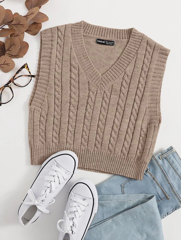 SHEIN EZwear Cable Knit Sweater Vest