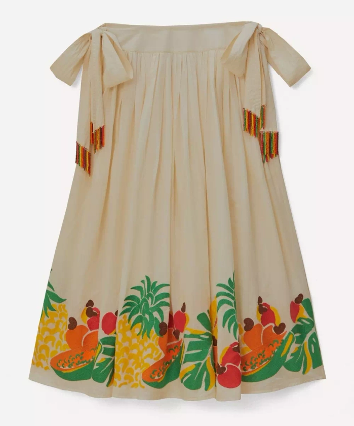 FARM Rio Embroidered Fruits Side Bow Midi Skirt | Liberty