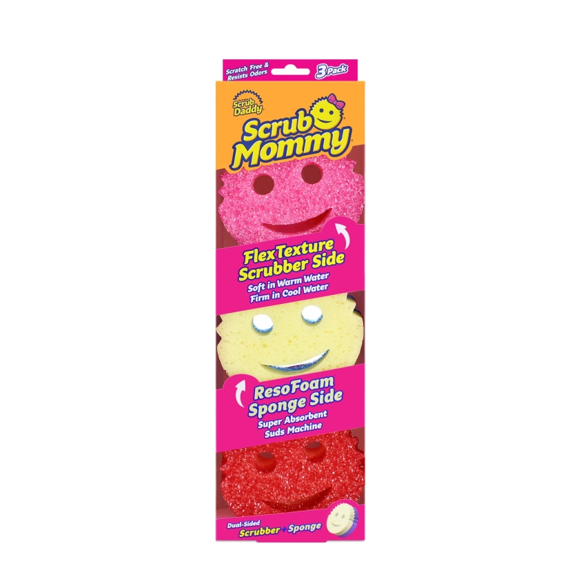 Scrub Daddy Scrub Mommy Dual-Sided Scrubber and Sponge - Scratch Free & Resists Odors - Pink, 3 Count