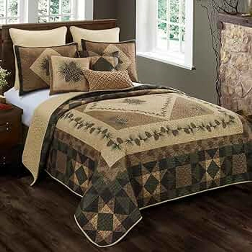 Donna Sharp King Bedding Set - 3 Piece - Antique Pine Lodge Quilt Set with King Quilt and King Pillow Shams - Machine Washable