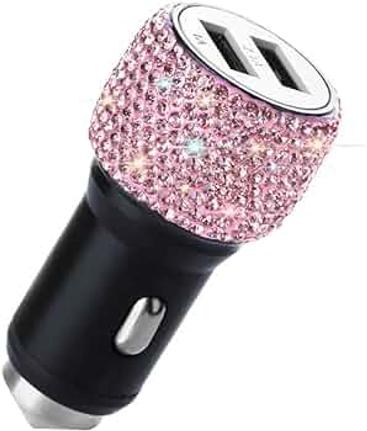 SAVORI Car Charger, Dual Port USB Car Charger Adapter Bling Rhinestones Crystal Charging for iPhone X / 8/7 / Plus, Galaxy S8 / S7 / Edge, Note 5/4 etc. (Bling Pink)