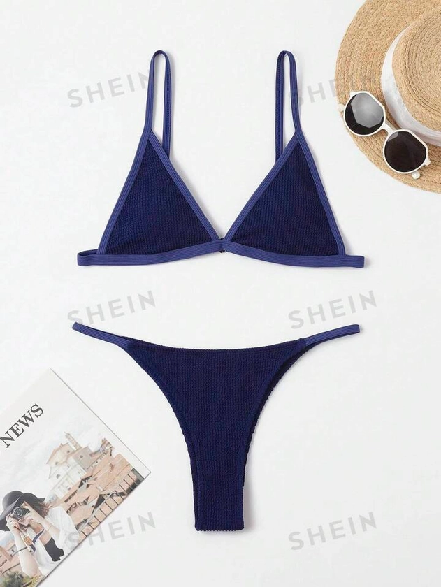 SHEIN Swim Basics Costume da bagno bikini a triangolo monocolore | SHEIN ITALIA