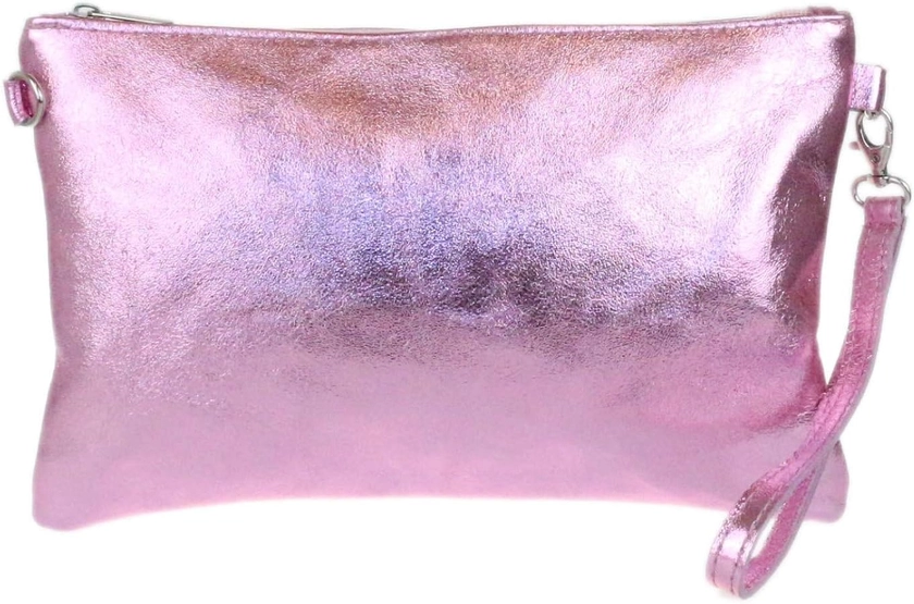 Girly Handbags Womens Italian Snake Skin Metallic Leather Clutch Bag