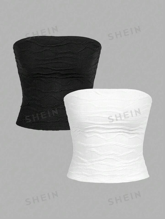 SHEIN Essnce Women's Casual Solid Textured Tube Top Basic 2-Pack | SHEIN USA