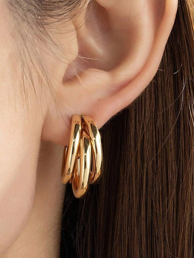 1 Pair Of Exaggerated Metal C-Shaped Half-Round Clip-On Earrings Without Piercing Hole | SHEIN USA