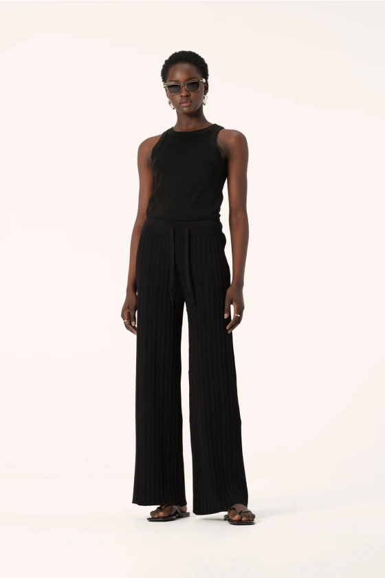 Roberta Rib Knit Straight Leg Pant in Black | Elka Collective