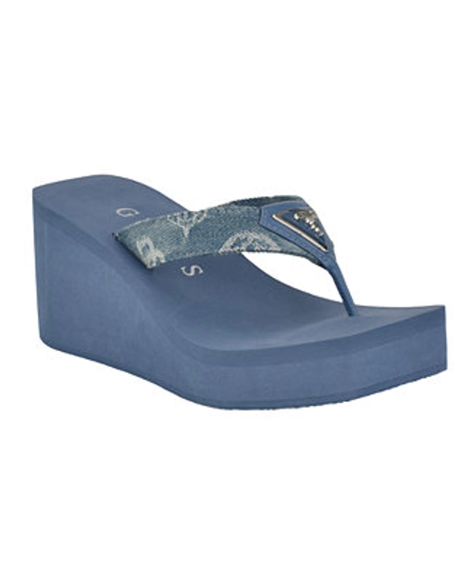 GUESS Women's Demmey Logo Thong Square Toe Wedge Sandals - Macy's