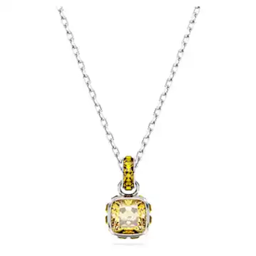 Pendentif Birthstone, Taille Carré, Novembre, Jaune, Métal rhodié