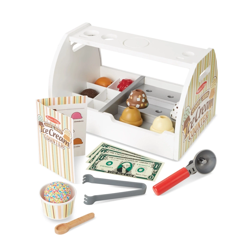 Melissa & Doug Wooden Scoop and Serve Ice Cream Counter (28 Pcs) - Play Food and Accessories - Walmart.com