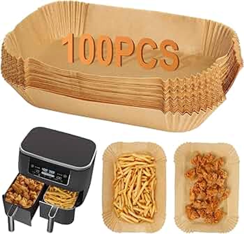 BYKITCHEN 100pcs Air Fryer Liners for Ninja Dual, Air Fryer AF300UK AF400UK Accessories, Disposable Parchment Paper Liner, Compatible with Ninja, Salter, Tower and Other Dual Zone Air Fryer