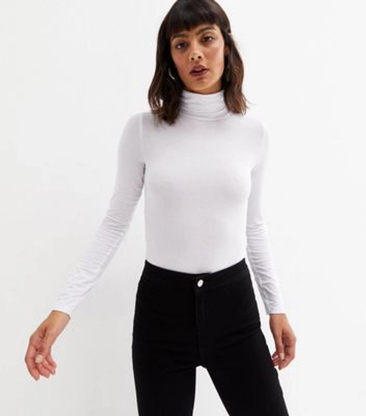 White Roll Neck Long Sleeve Bodysuit