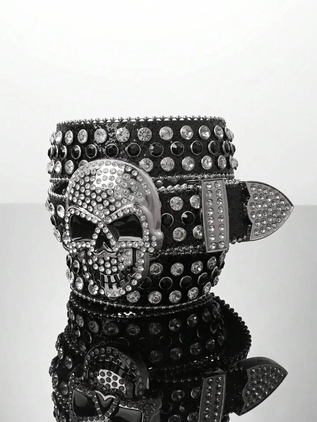 1pc Skull Head Shaped Belt With Bright Eyes And Colorful Dopamine Factory Print, Punk Style Street