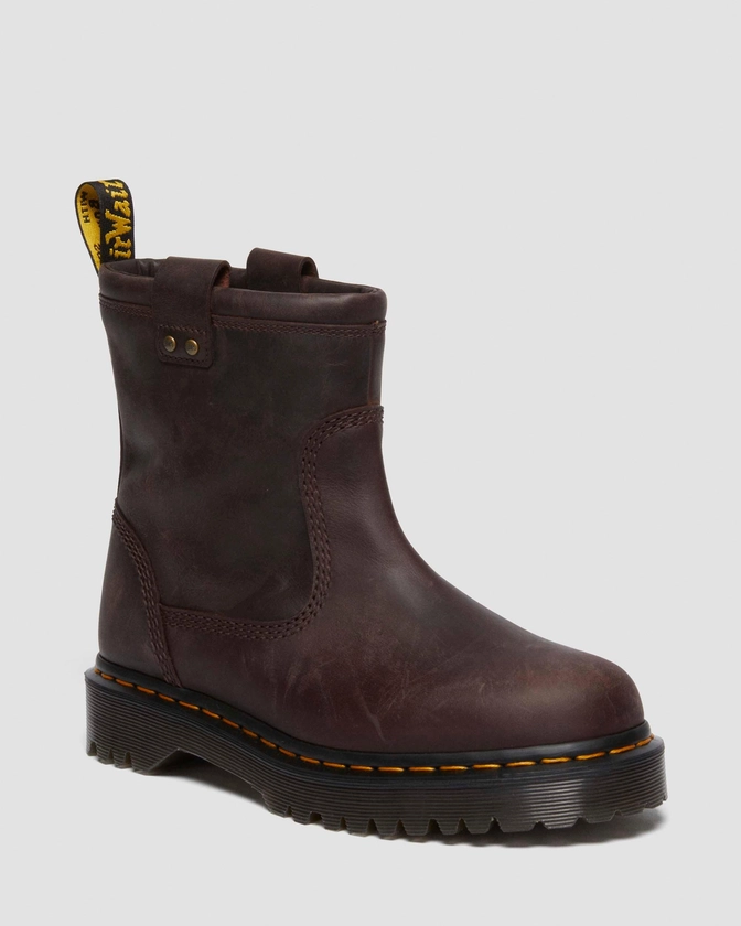 Anistone Lo Leather Biker Boots in Dark Brown | Dr. Martens