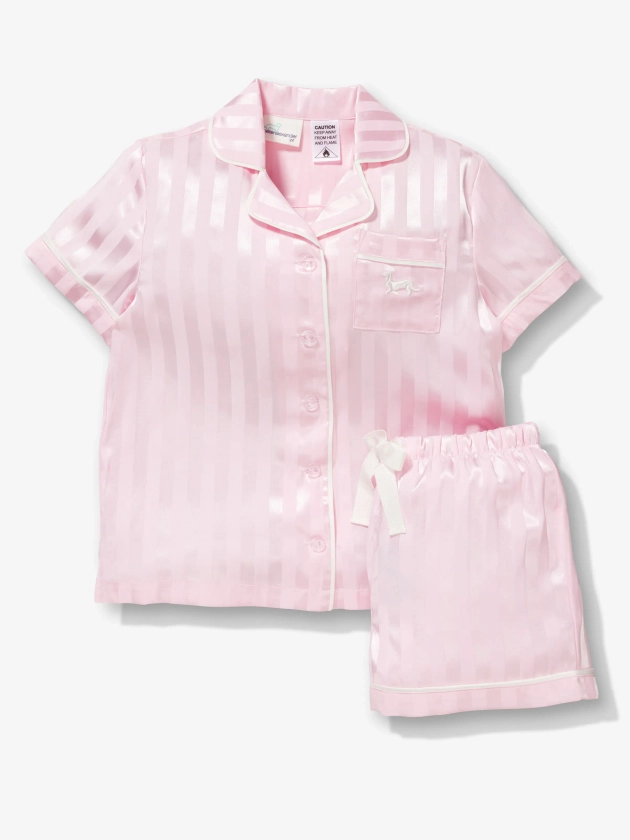 Girls Pink Stripe Satin Pj Set Pink - Peter Alexander Online