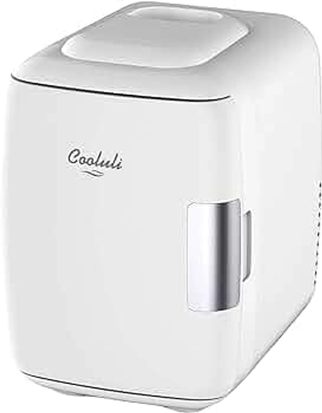 Cooluli Mini Fridge for Bedroom - Car, Office Desk & Dorm Room - Portable 4L/6 Can Electric Plug In Cooler & Warmer for Food, Drinks, Skincare Beauty & Makeup - 12v AC/DC & Exclusive USB Option, White