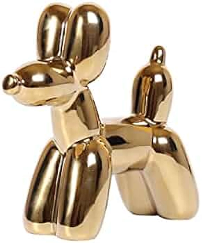 Insiswiner Home Decor Figurine en forme de chien ballon doré brillant en céramique pour salon, chambre, bureau, armoires