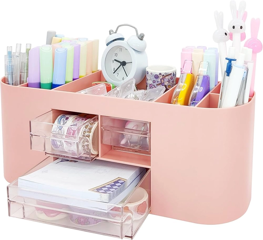 LYLIDIA Desk Organiser Pen Holder Desk Tidy Pink Girls Desk Supplies Stationery Organisers Compact Desk Organizer Pencil Holder with Stickers for Office School Home Cute Desk Decor : Amazon.co.uk: Stationery & Office Supplies