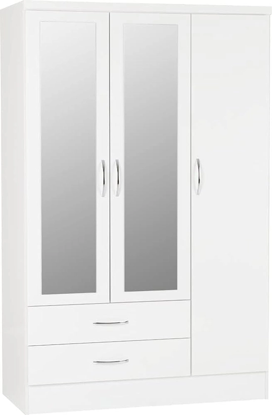Seconique Nevada 3 Door 2 Drawer Wardrobe in White Gloss